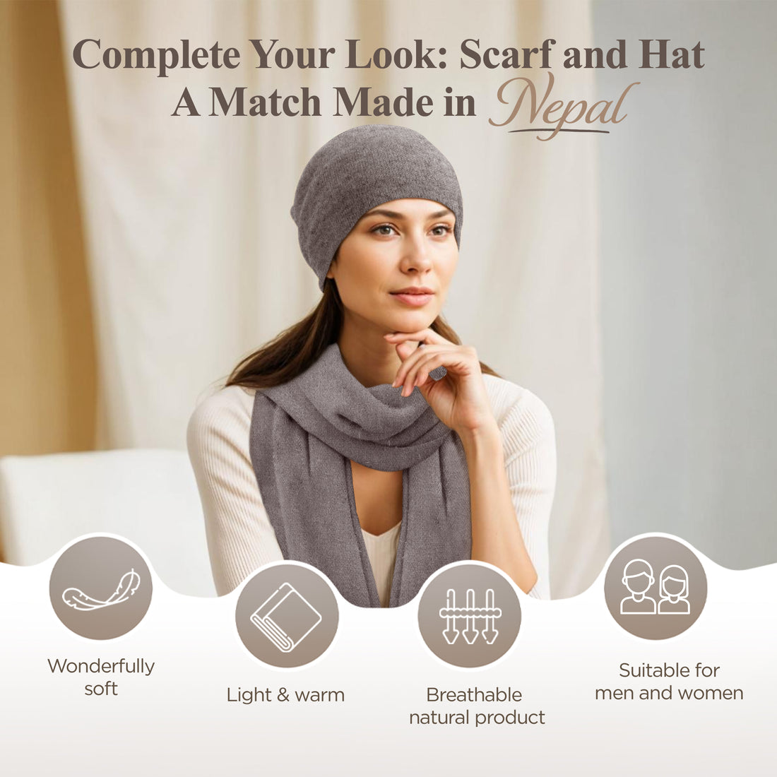 Cappello in cashmere berretto liscio grigio
