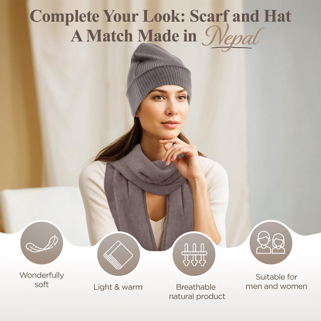 Berretto in cashmere a coste con risvolto - grigio 
