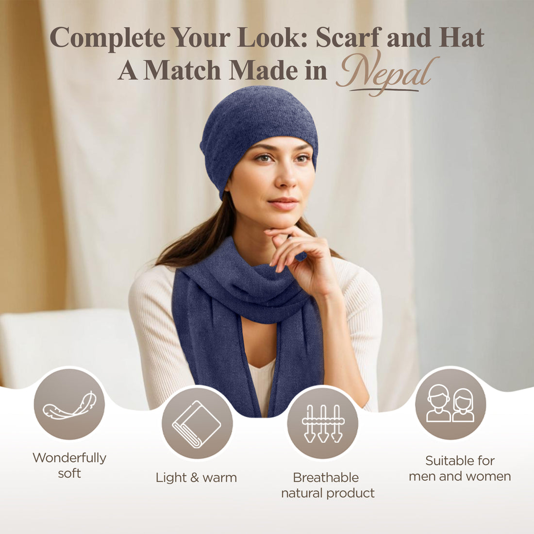 Cappello in cashmere berretto liscio blu scuro