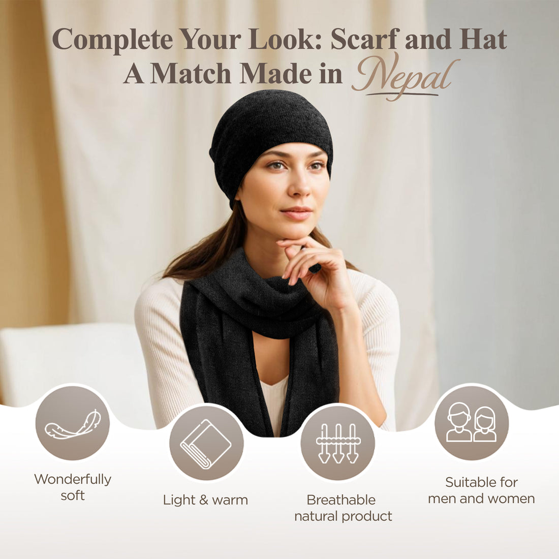 Cappello in cashmere berretto liscio nero