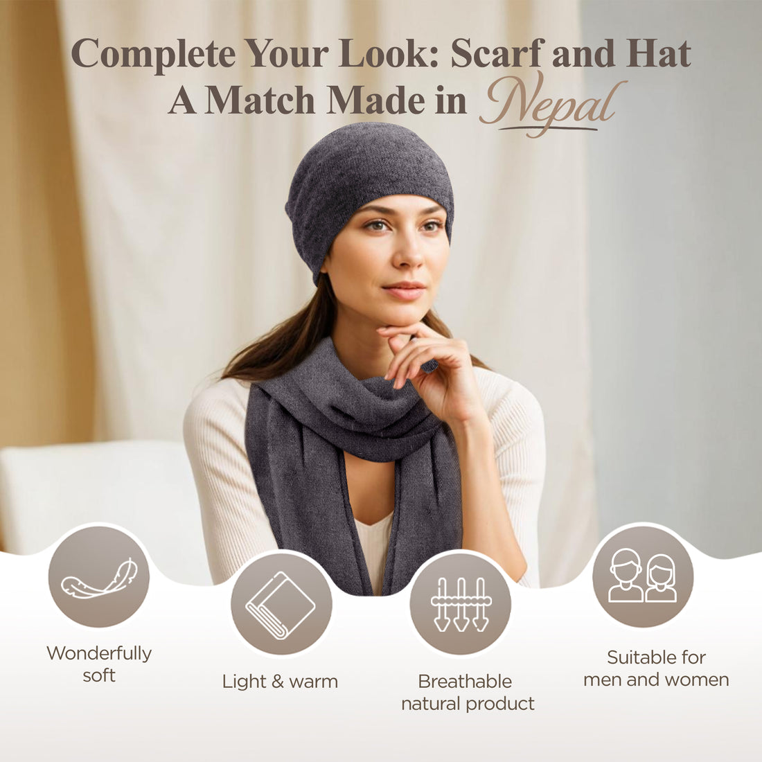 Cappello in cashmere berretto liscio nero grigio