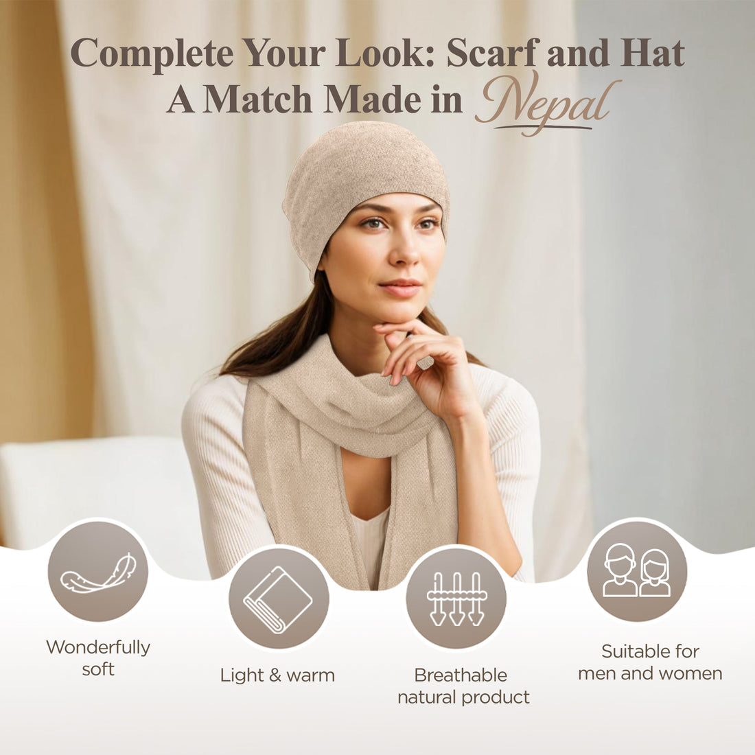 Cappello in cashmere berretto liscio beige