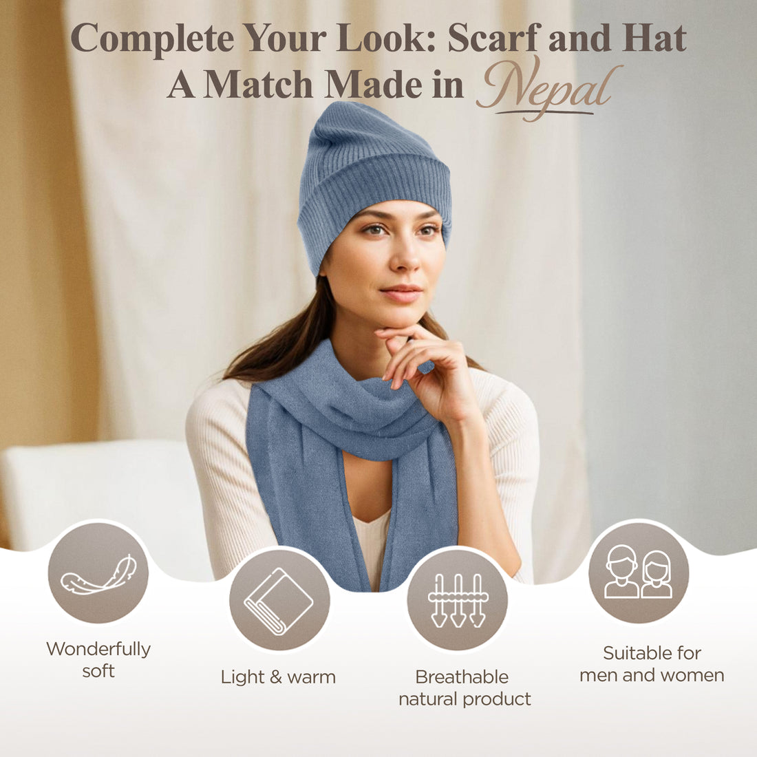 Cappello in cashmere a coste con risvolto blu 