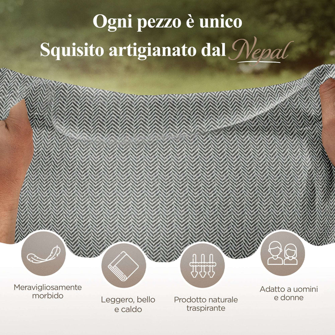 Sciarpa in cashmere grigia con motivo a piccola spina di pesce