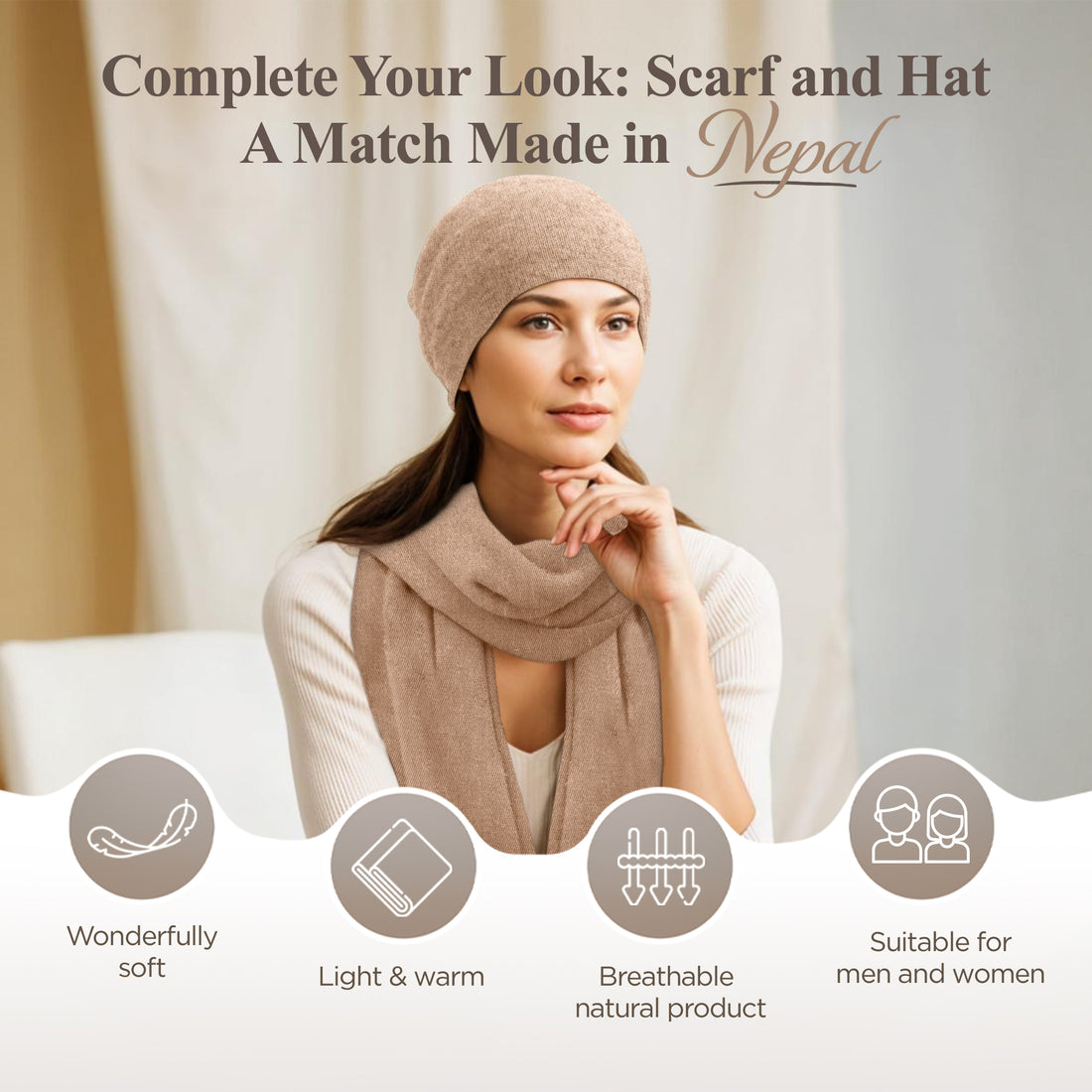Cappello in cashmere berretto liscio cannella chiaro