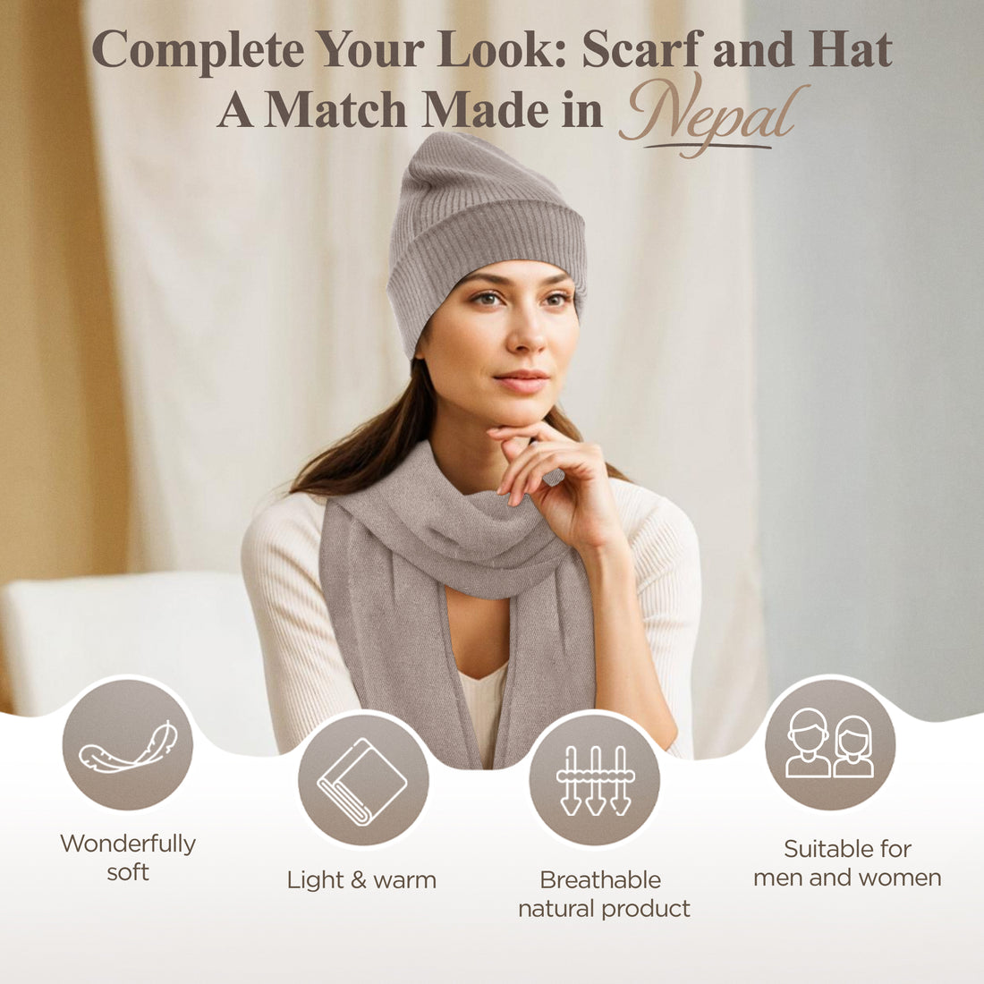 Berretto in cashmere a coste con risvolto - grigio chiaro 