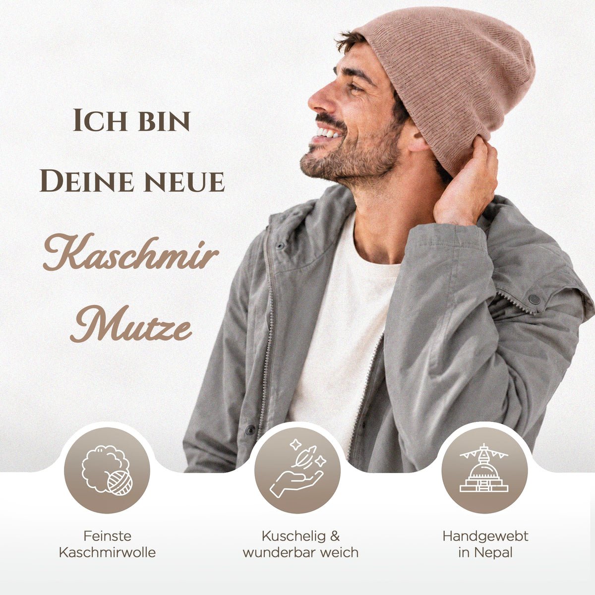 Kaschmirmütze aus 100% Kaschmir – Braun, leicht gerippt