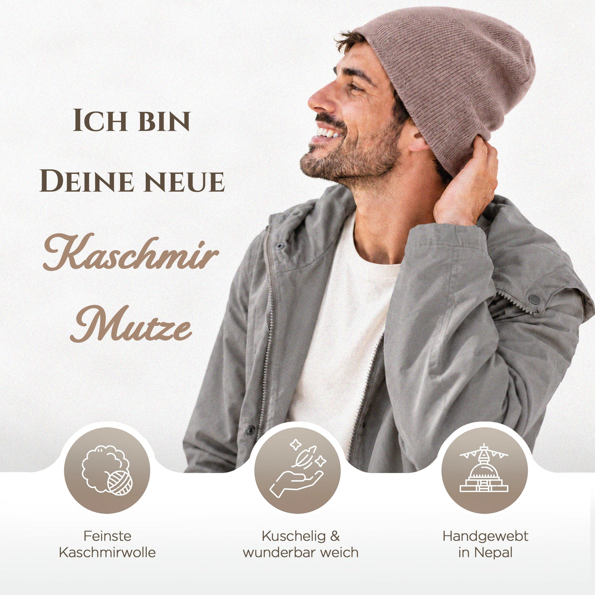 Kaschmirmütze aus 100% Kaschmir – Dunkelbraun, leicht gerippt