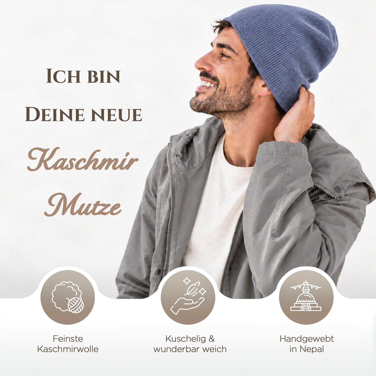 Kaschmirmütze aus 100% Kaschmir – Dunkelblau, leicht gerippt