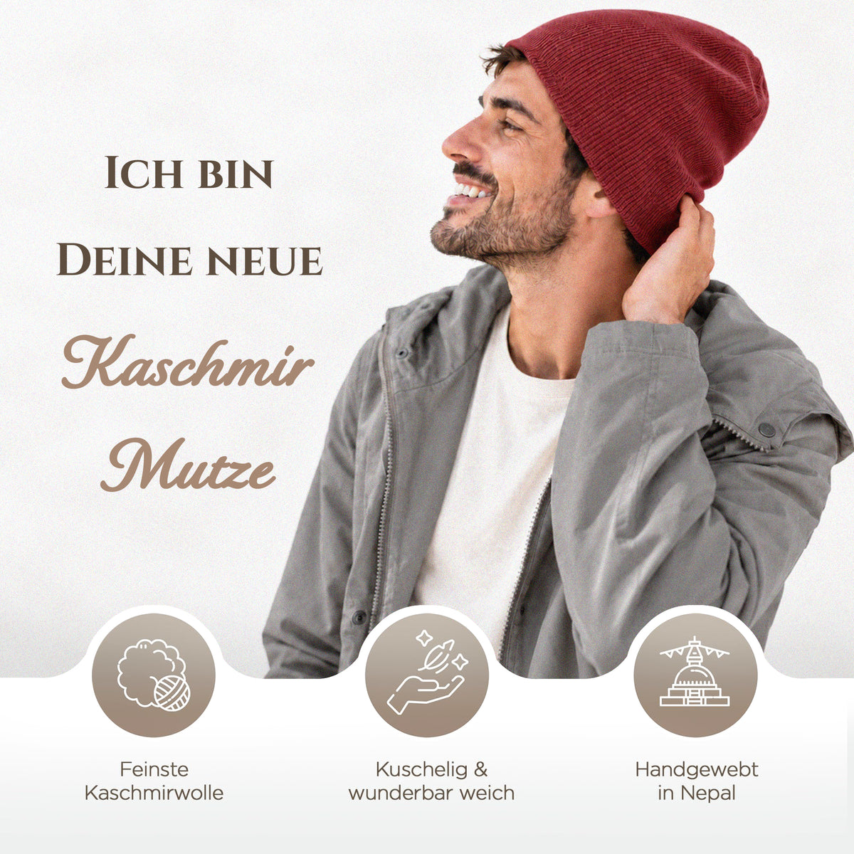 Kaschmirmütze aus 100% Kaschmir – Dunkelrot/ weinrot, leicht gerippt