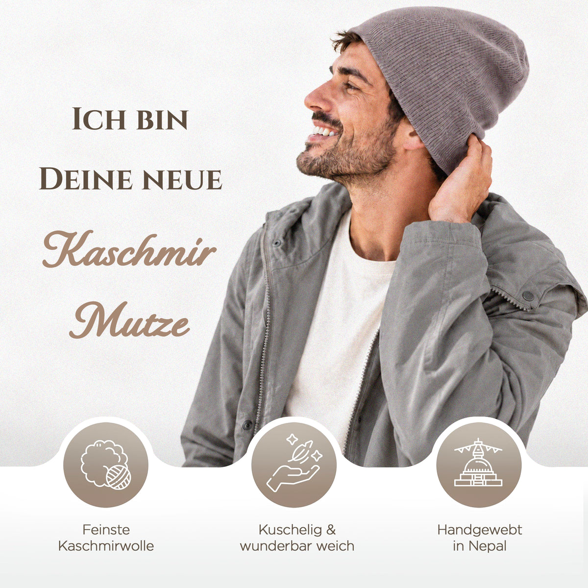 Kaschmirmütze aus 100% Kaschmir – Dunkelgrau, leicht gerippt