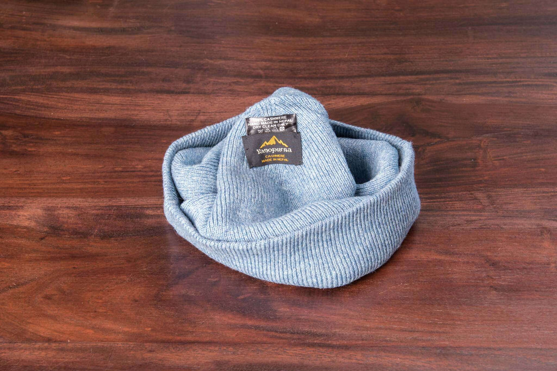 Kaschmirmütze Beanie leicht gerippt blau