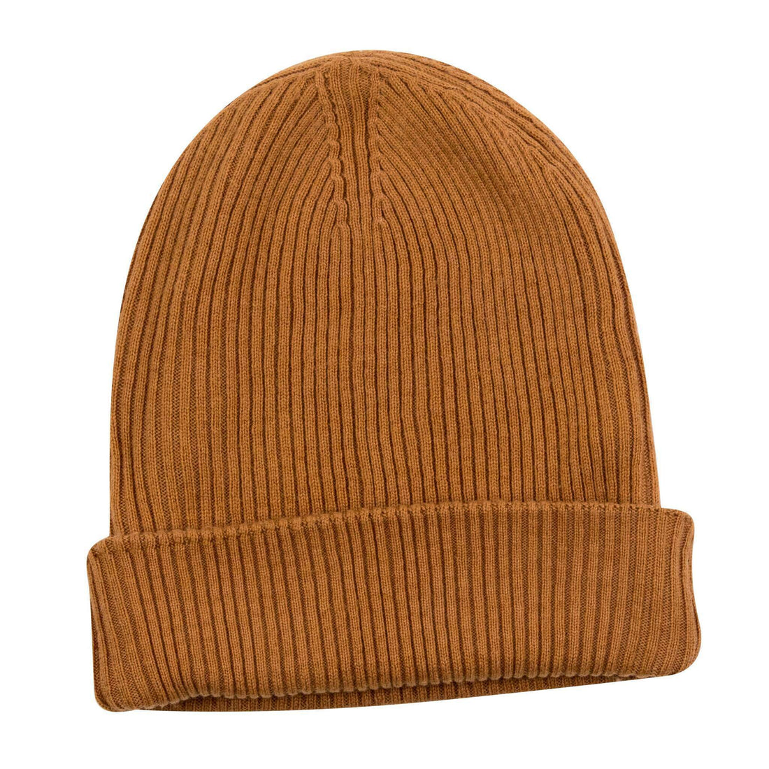 Berretto in cashmere a coste con risvolto - marrone chiaro 