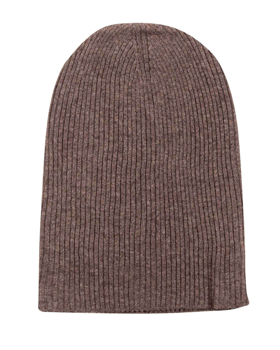 Berretto in cashmere a coste con risvolto - marrone scuro 