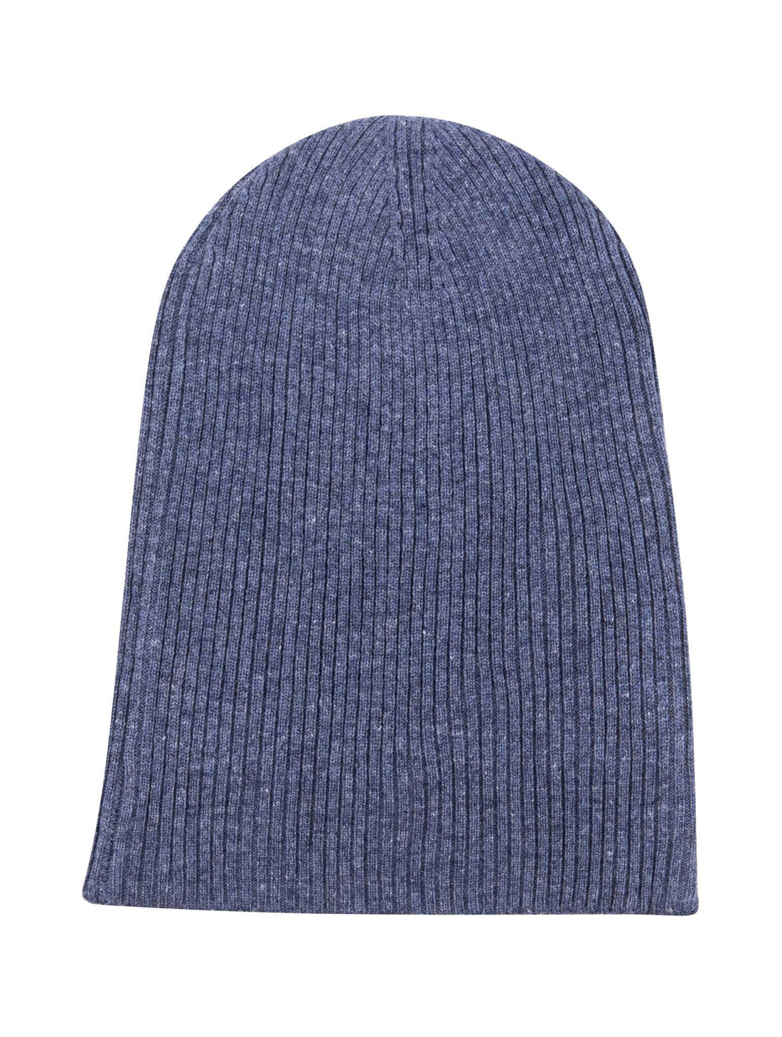 Cappello berretto in cashmere a coste con risvolto blu scuro 