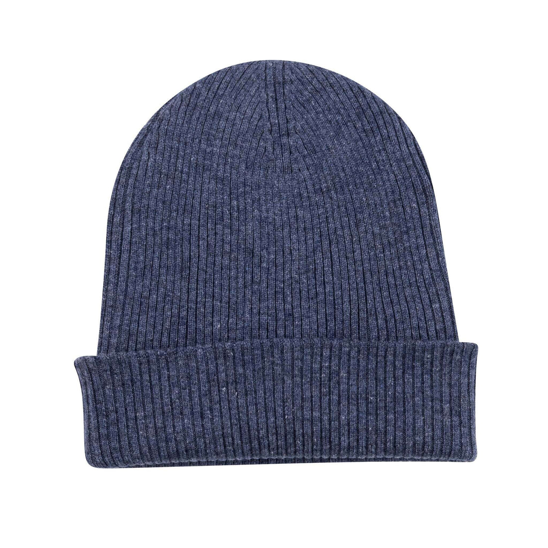Cappello berretto in cashmere a coste con risvolto blu scuro 