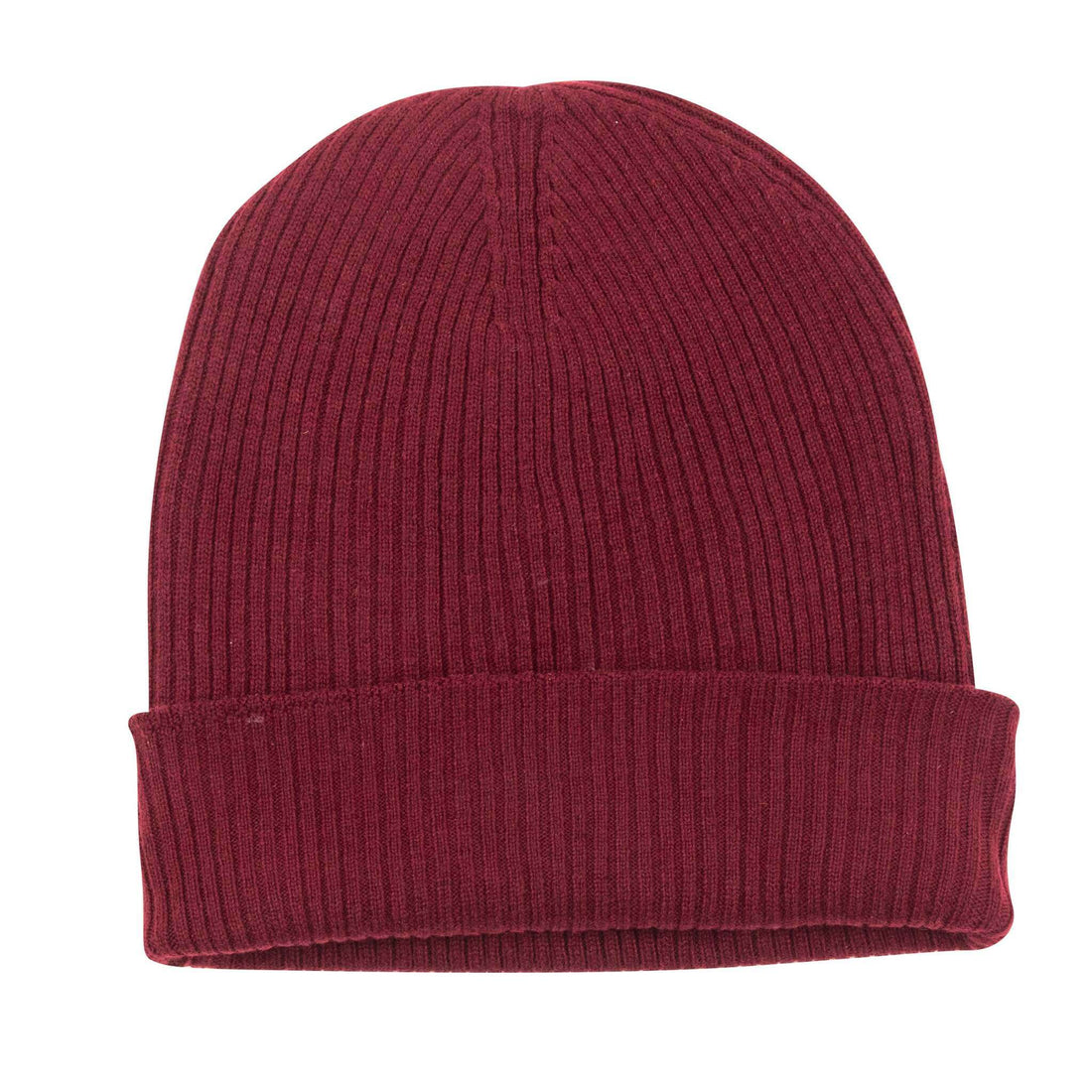 Berretto in cashmere a coste con risvolto - rosso scuro 