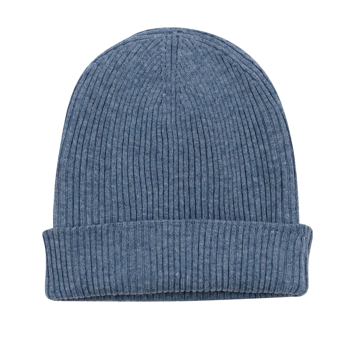 Cappello in cashmere a coste con risvolto blu 