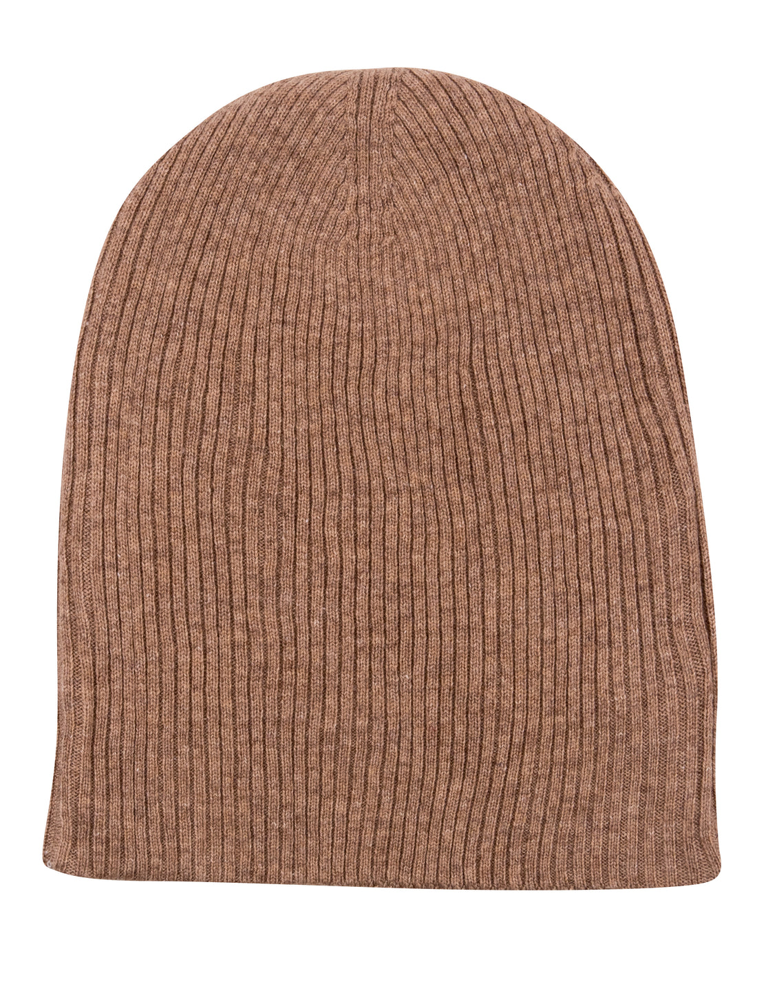 Cappello berretto in cashmere a coste con risvolto marrone 