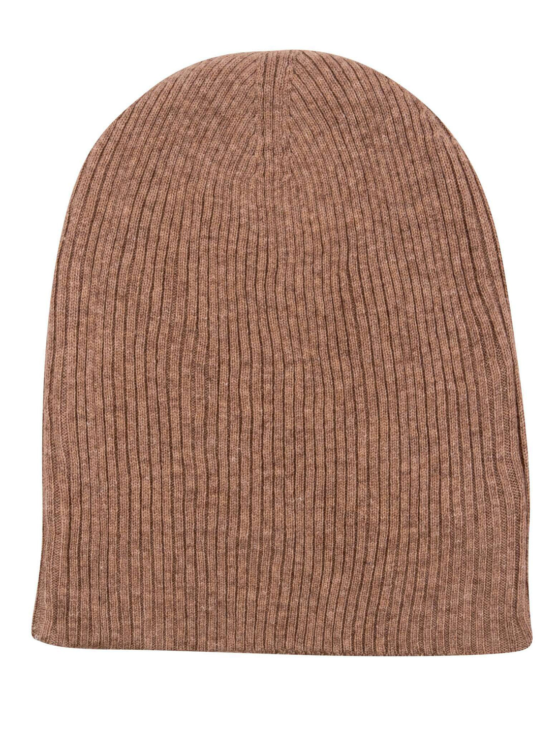 Cappello berretto in cashmere a coste con risvolto marrone 