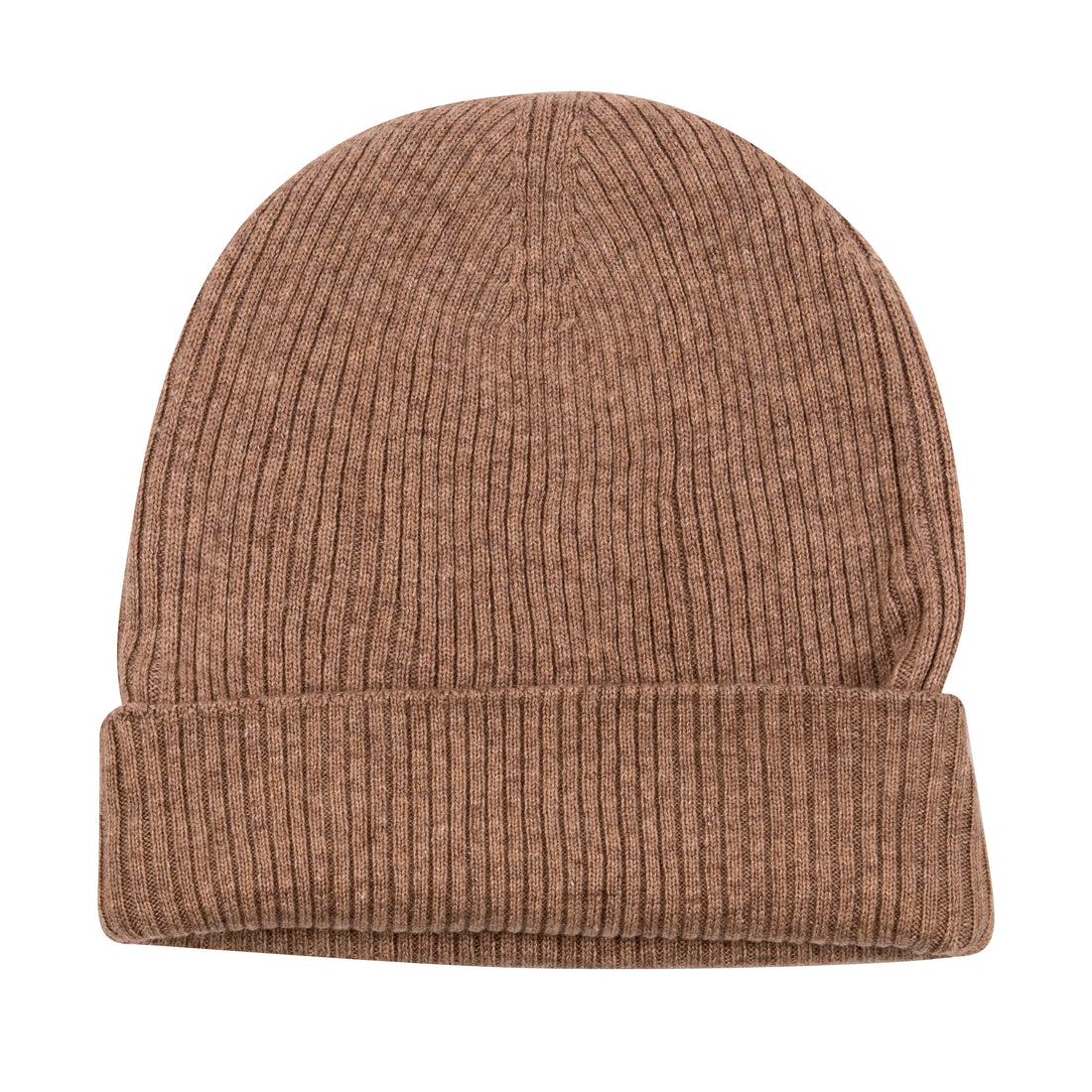 Cappello berretto in cashmere a coste con risvolto marrone 