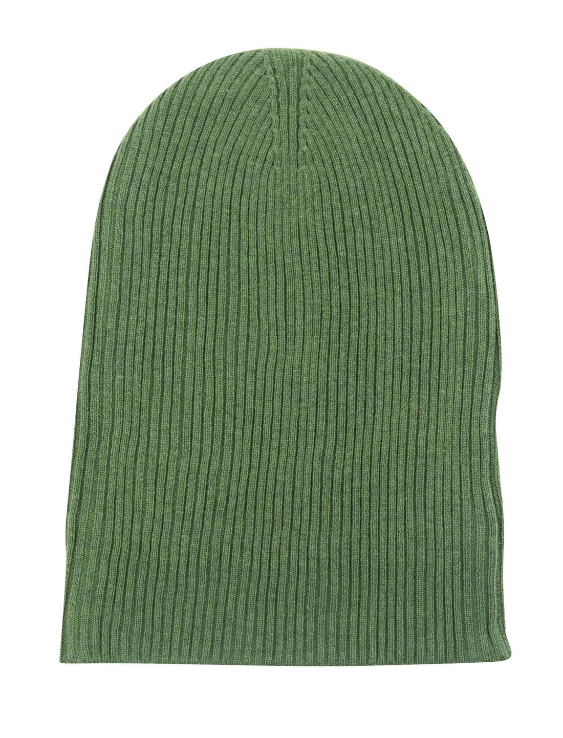 Berretto in cashmere a coste con risvolto - verde scuro 