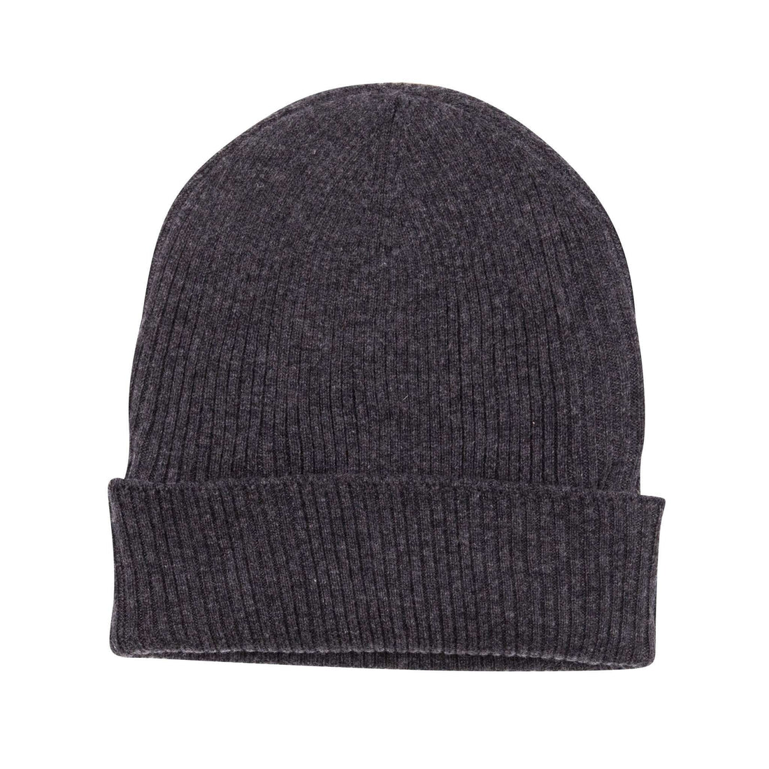 Cappello in cashmere a coste con polsino nero grigio 