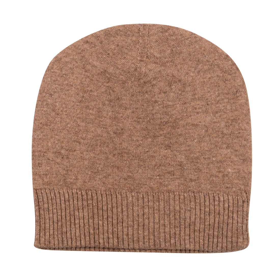 Cappello berretto in cashmere liscio con polsino a coste marrone 