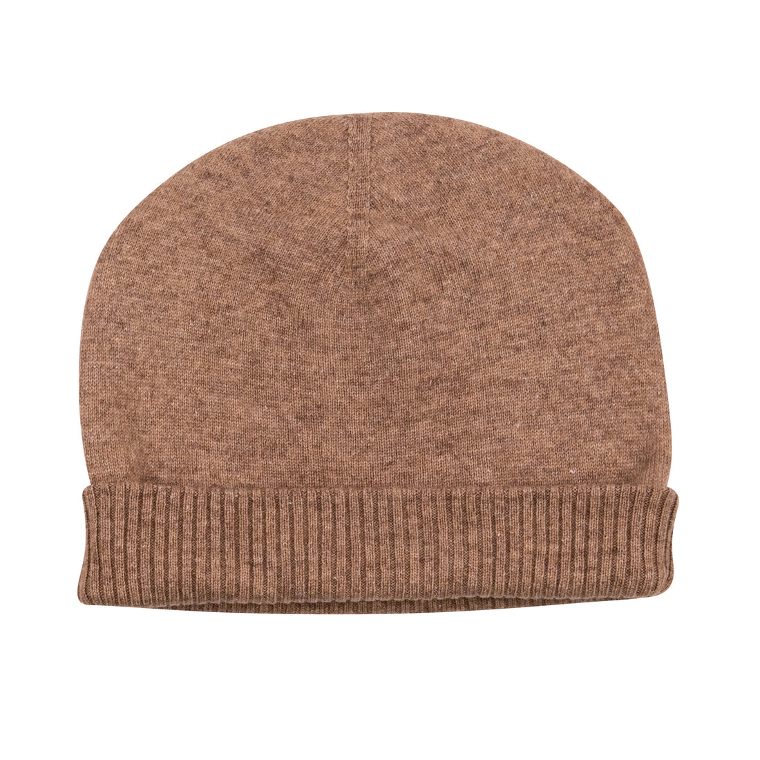 Cappello berretto in cashmere liscio con polsino a coste marrone 