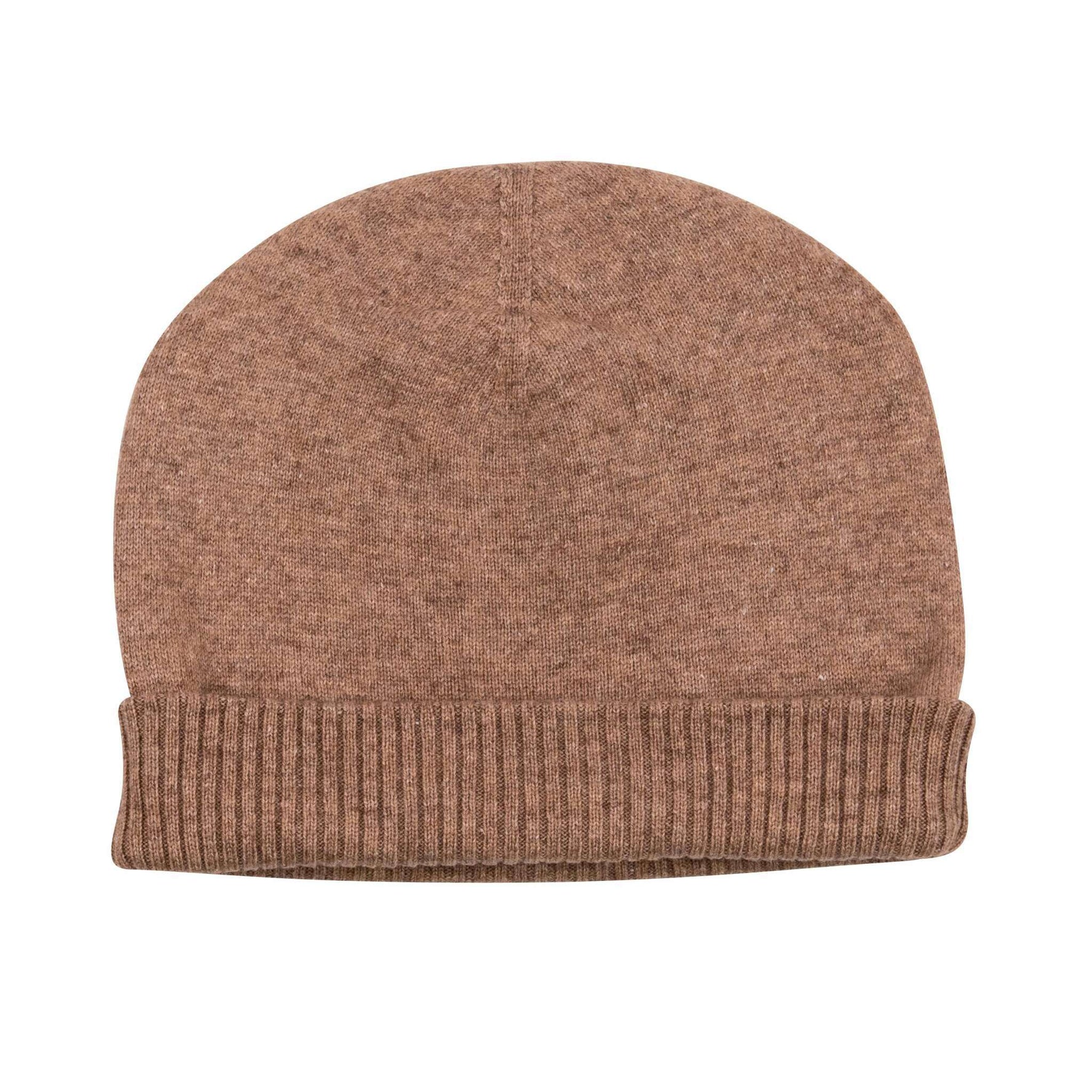 Cappello berretto in cashmere liscio con polsino a coste marrone 