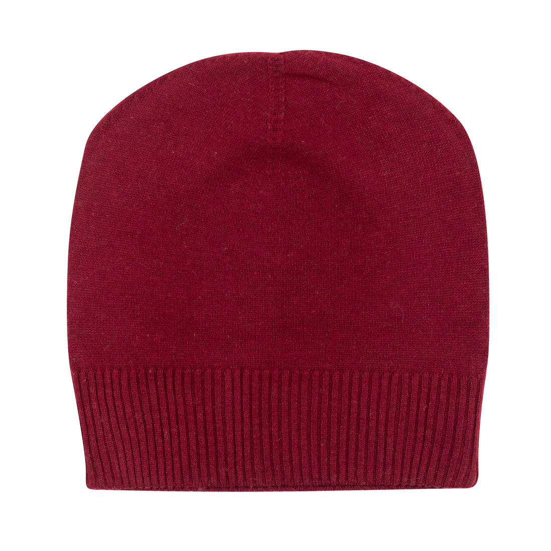 Cappello berretto in cashmere liscio con polsino a coste rosso scuro 