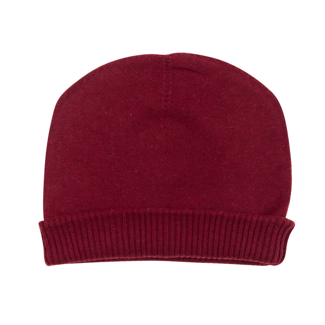 Cappello berretto in cashmere liscio con polsino a coste rosso scuro 