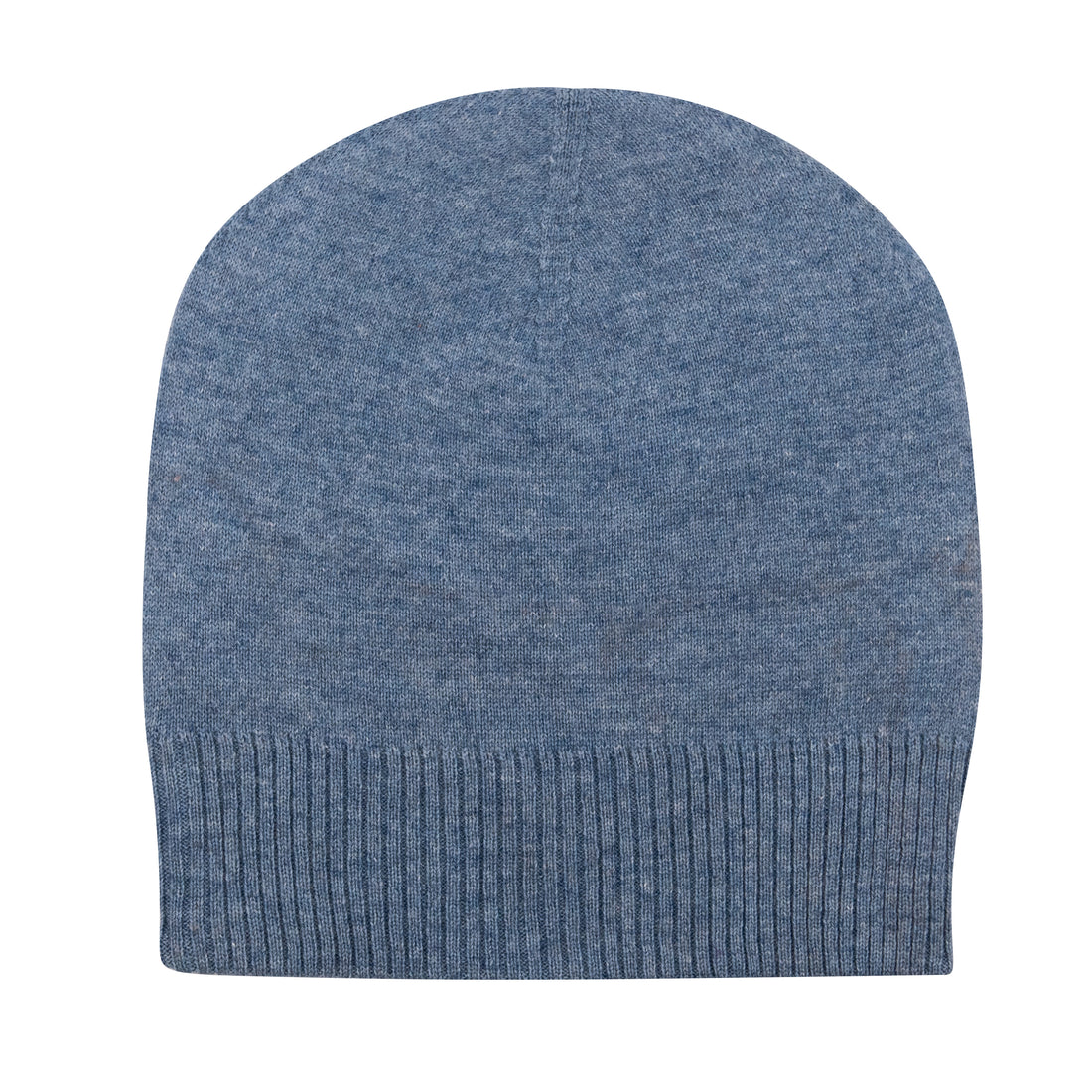 Cappello berretto in cashmere liscio con polsino a coste blu 