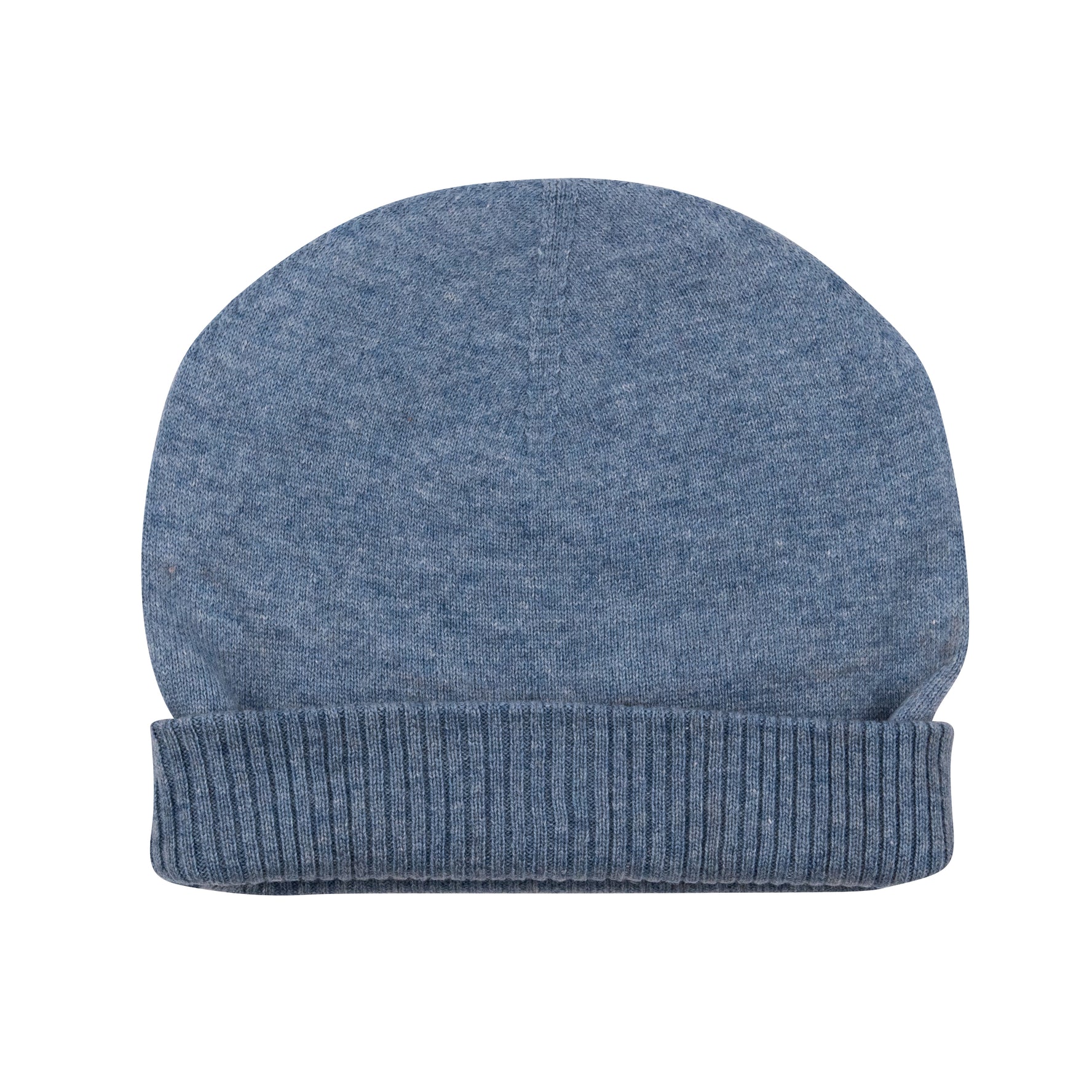 Cappello berretto in cashmere liscio con polsino a coste blu 