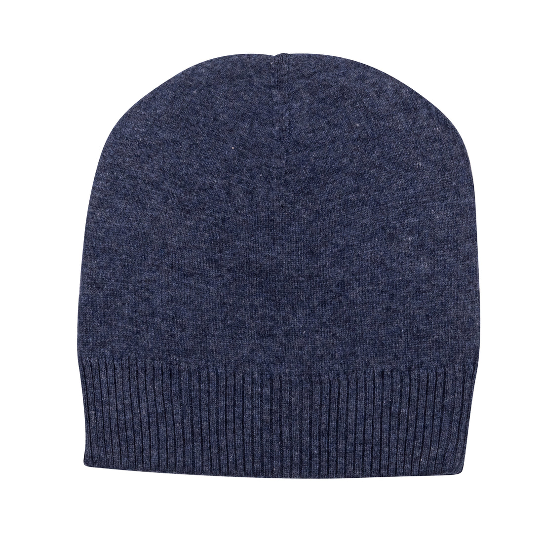 Cappello berretto in cashmere liscio con polsino a coste blu scuro 