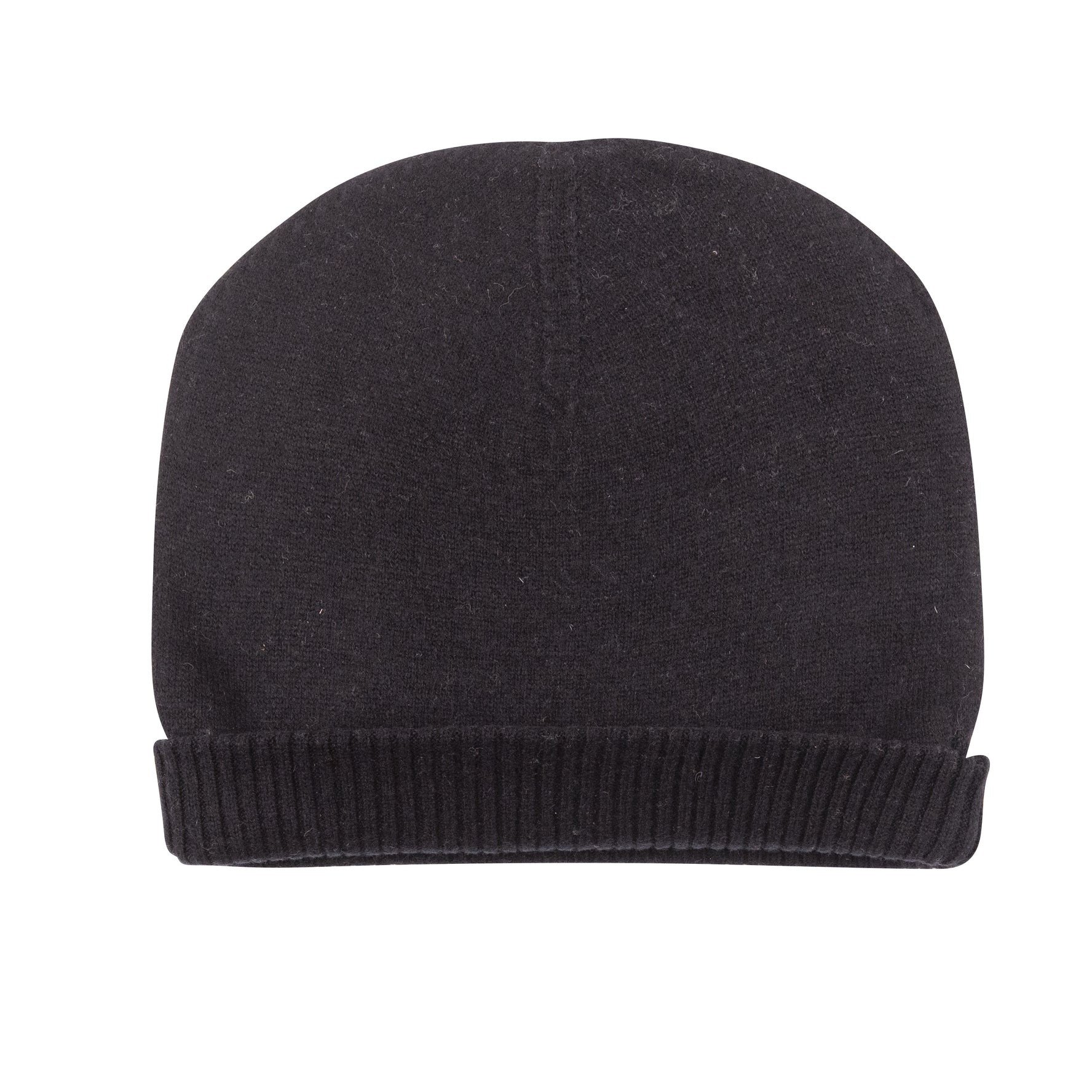 Cappello berretto in cashmere liscio con polsino a coste nero 