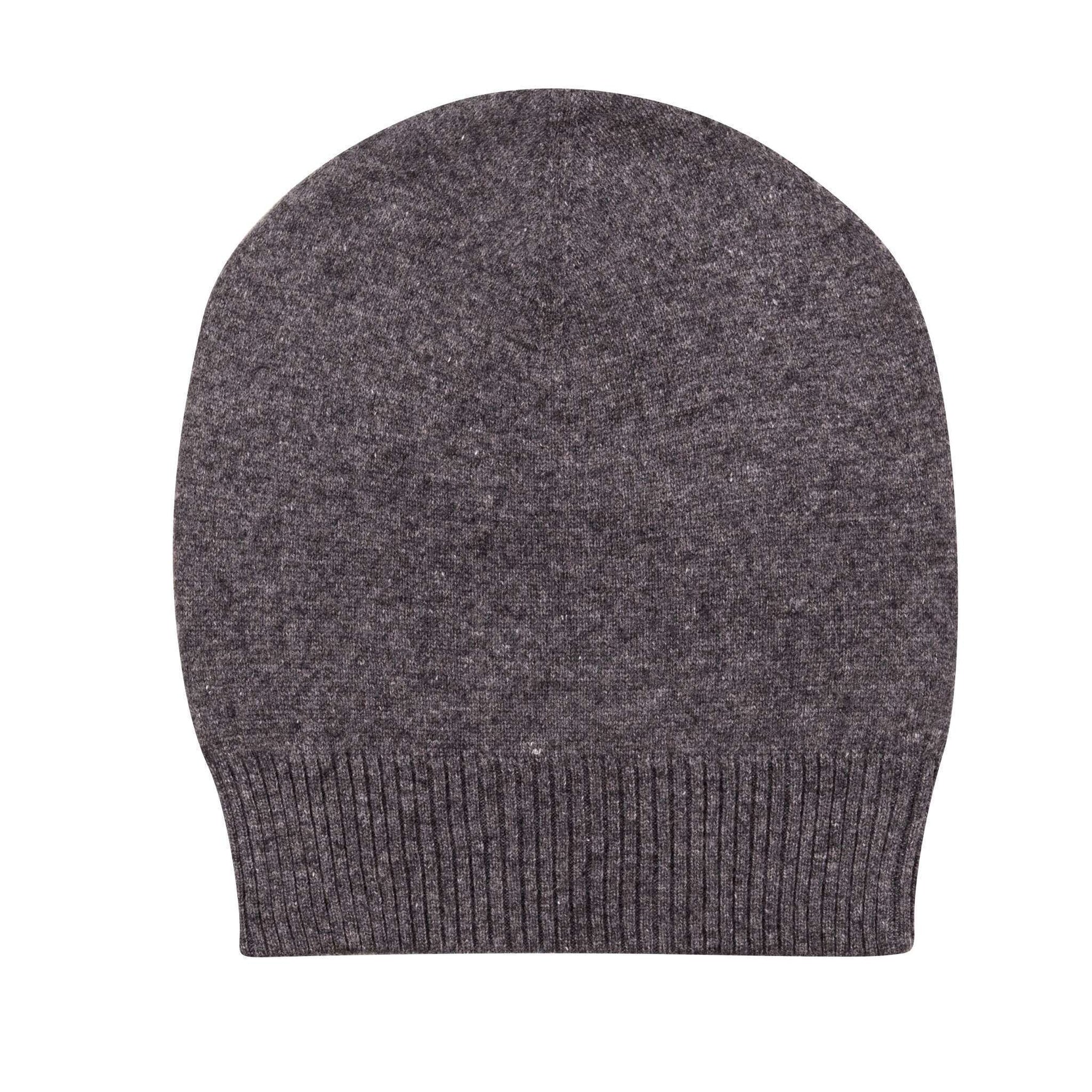 Cappello berretto in cashmere liscio con polsino a coste grigio scuro 