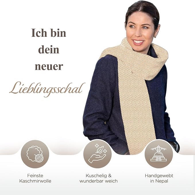 Sciarpa in cashmere marrone chiaro con fantasia a righe