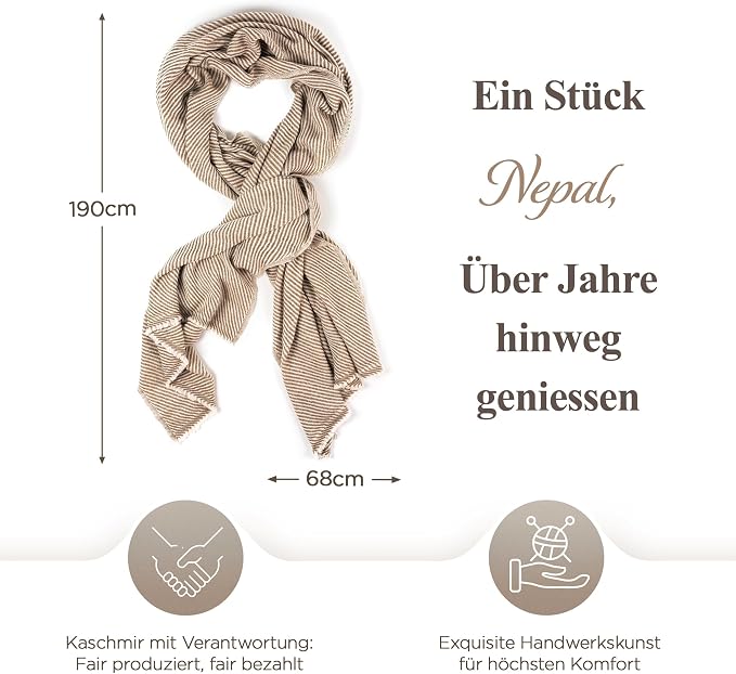 Sciarpa in cashmere marrone con motivo a righe