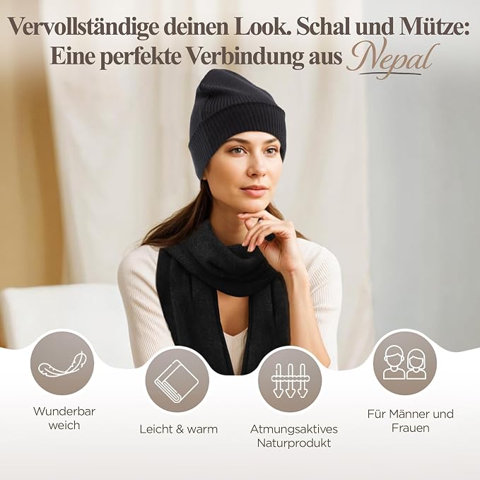 Berretto in cashmere a coste con polsino - nero 