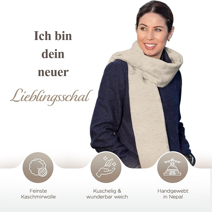 Sciarpa in cashmere bianco con motivo a spina di pesce di media dimensione