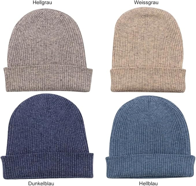 Berretto in cashmere a coste con risvolto - bianco grigio 