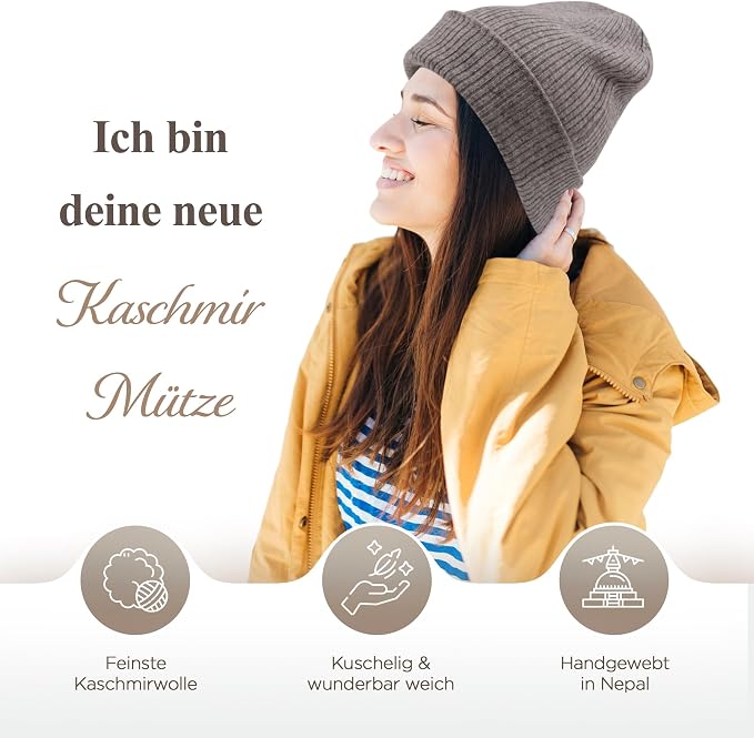 Berretto in cashmere a coste con risvolto - grigio 