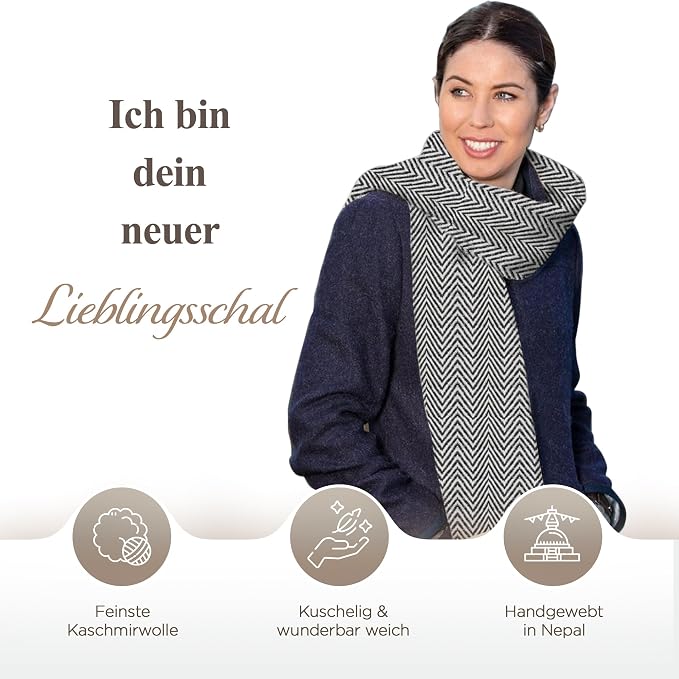 Sciarpa in cashmere grigia con motivo a piccola spina di pesce