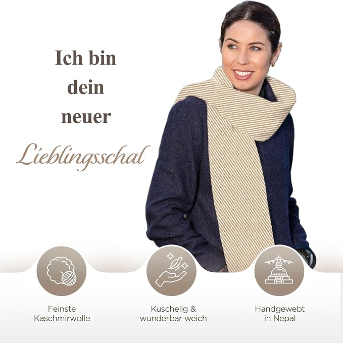 Sciarpa in cashmere marrone con motivo a righe