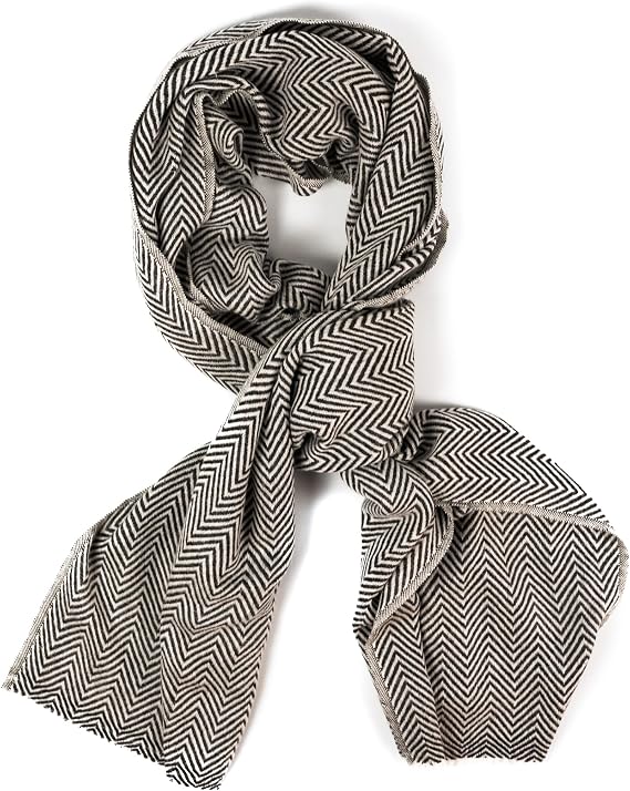 Sciarpa in cashmere grigia con motivo a piccola spina di pesce