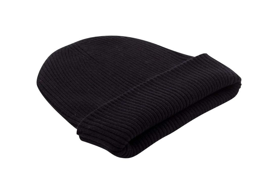 Berretto in cashmere a coste con polsino - nero 