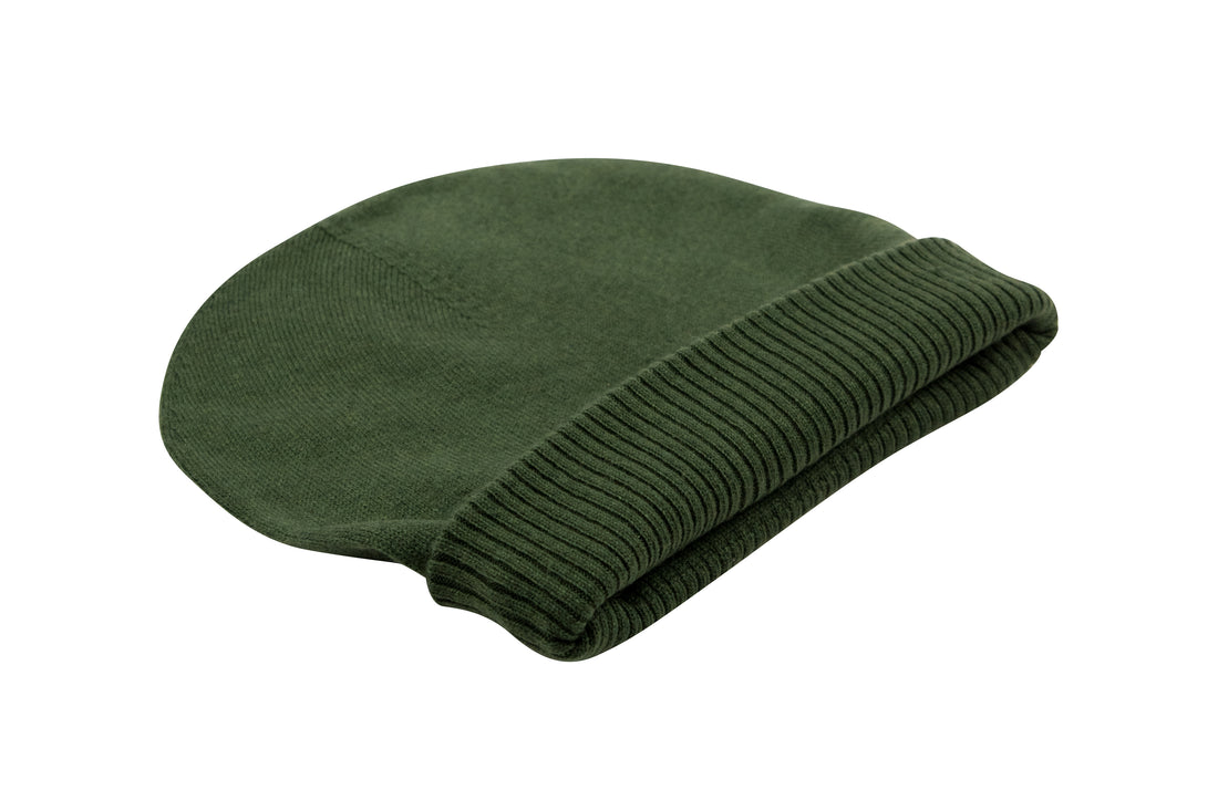 Cappello berretto in cashmere liscio con polsino a coste verde scuro 