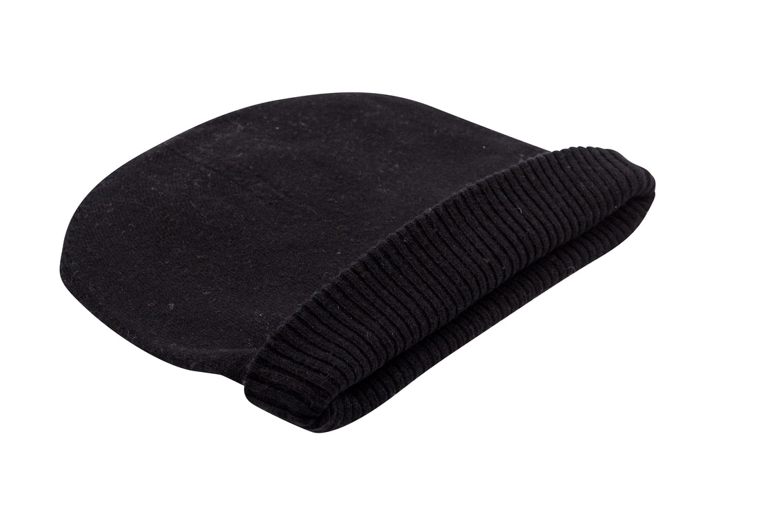 Cappello berretto in cashmere liscio con polsino a coste nero 