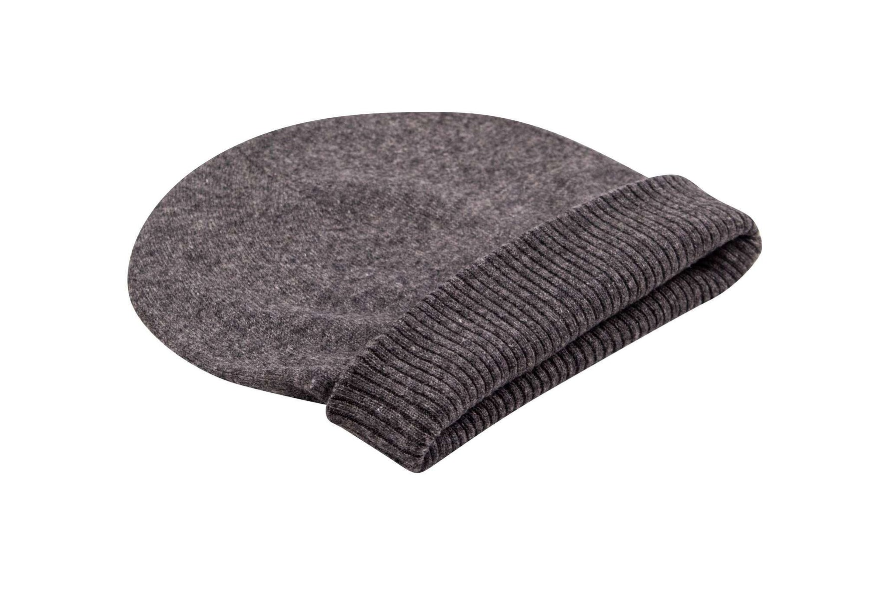 Cappello berretto in cashmere liscio con polsino a coste grigio scuro 